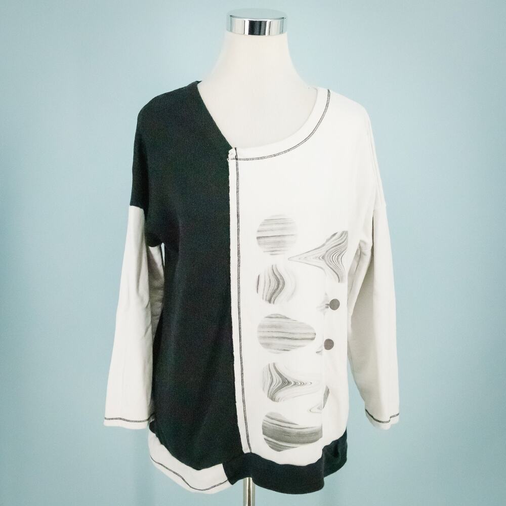 Ozai N Ku Size Large L Black White Color Block Long Sleeve Artsy Lagenlook Top